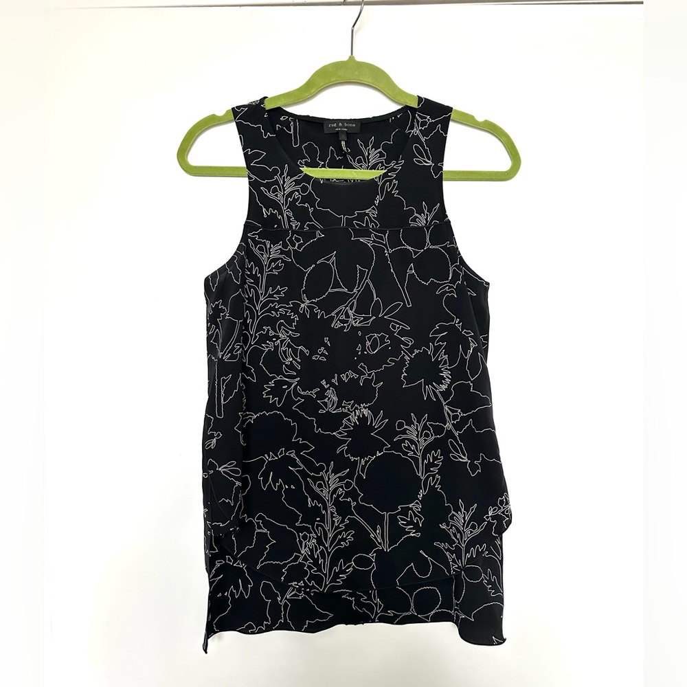 RAG & BONE Black + White Silk Printed Top